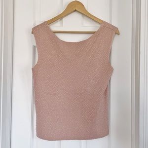 Ann Taylor Petites Beaded Sleeve Pink Blouse